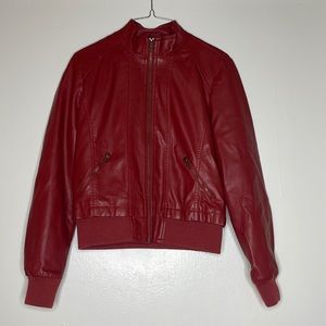Miss London Red Orange Leather Jacket Size Medium
